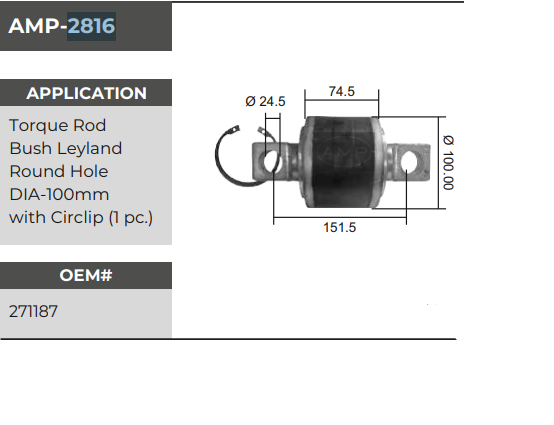 TORQUE ROD BUSH U TRUCK L.L. 2816 ROUND