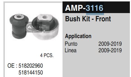 FRONT BUSH KIT LINEA &PUNTO AMP-3116