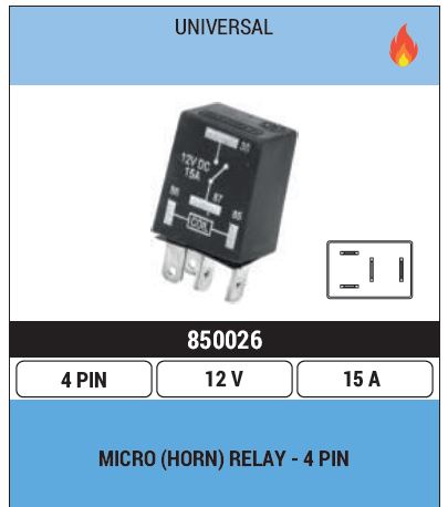 MICRO RELAY 12V 4PIN 850026 MINDA*