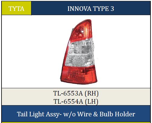 T.LIGHT INNOVA T3 LH W/O HOLDER 6554A
